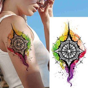 Large 🌈 Rainbow 🏳️🌈 Pride Compass Temporary Tattoo